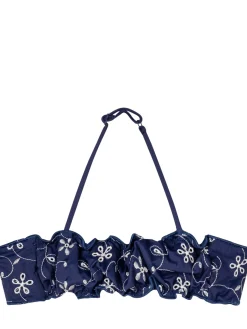 Bandeau Bikini Top with Ruffles and Embroidery