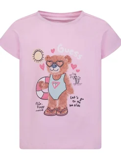 Batwing Short Sleeve T-shirt with Summer Bear Print