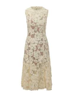 Beige Lace Midi Dress
