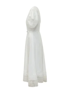 Belted Midi Dress with Embroidery