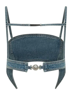 Bra Top in Denim with Straps and Front Closure