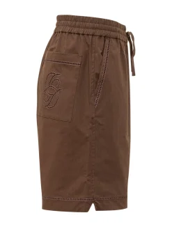 Brown Elasticated Shorts with Openwork Details