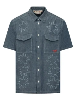 Camicia Denim con Tasche Applicate e Ricami