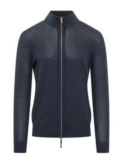 Cardigan con Zip Integrale e Collo Alto