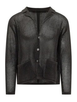 Cardigan Traforato a Rete con Tasche