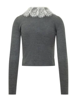 Cardigan with Lace Collar