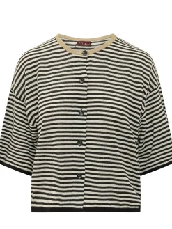 Crewneck Cardigan with Stripes