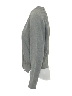 Crew Neck Knit Sweater with Shirt Insert