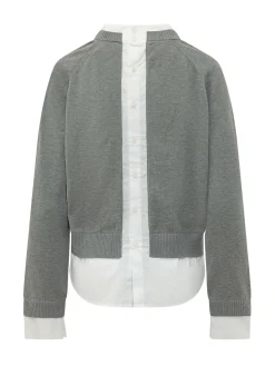 Crew Neck Knit Sweater with Shirt Insert