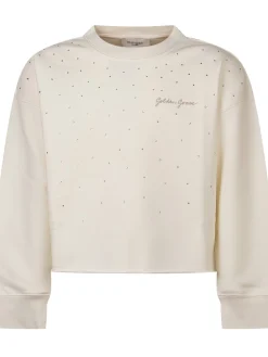 Crewneck Sweatshirt with Rhinestone Embellishments and Embroidered Logo