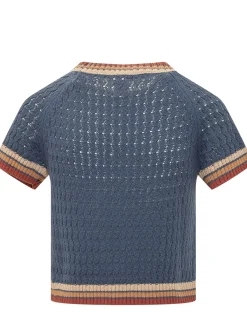 Crewneck Top with Openwork Knit