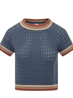 Crewneck Top with Openwork Knit