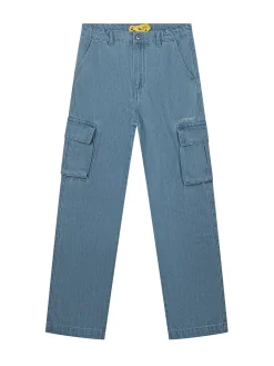 Denim Cargo Pants with Diag Print