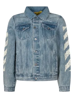Denim Jacket with Diag Sketch Print