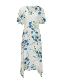 Dress with V Neck and Floral Print