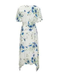 Dress with V Neck and Floral Print