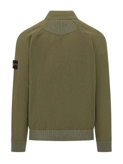 Green Knit Zip Cardigan With High Neck