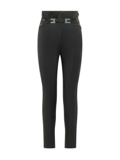 High Waist Slim Trousers With Belt Details