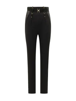 High Waist Trousers with Belt and Metal Details
