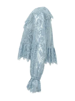 Lace V Neck Top with Long Sleeves