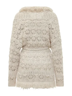 Lagoon Romance Cardigan with Belt and Openwork Knit