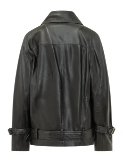 Leather Biker Jacket with Belt