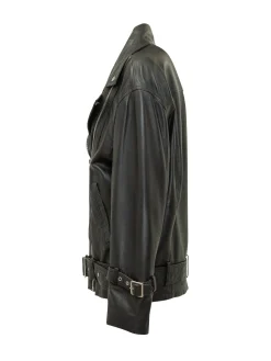 Leather Biker Jacket with Belt