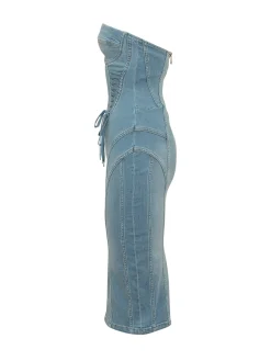Long Denim Dress with Lacing