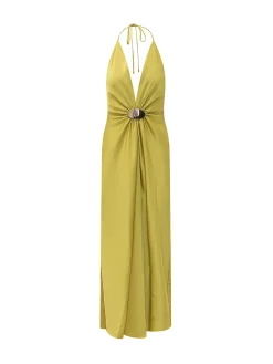Long Dress with Deep Neckline and Central Detail