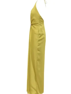 Long Dress with Deep Neckline and Central Detail