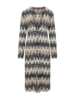Long Sleeve Long Cardigan with Front Closure and Abstract Pattern