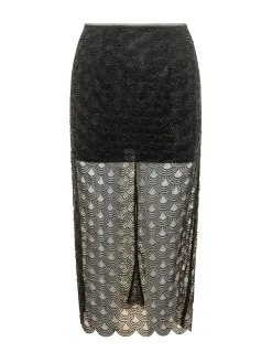 Midi Skirt with Fan Pattern Embroidery