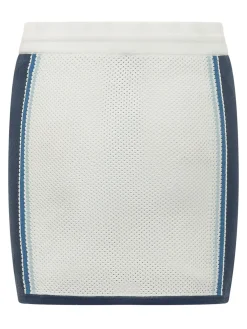Mini Skirt with Drawstring and Mesh Pattern with Side Stripes