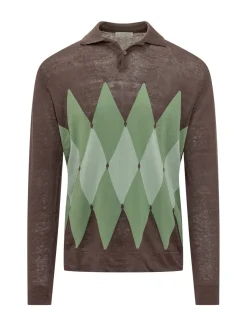 Polo Neck Sweater with Geometric Pattern
