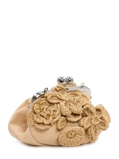Raffia Clutch Bag with Floral Appliqués