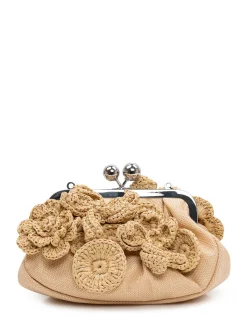 Raffia Clutch Bag with Floral Appliqués