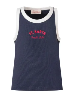 Ribbed Sleeveless Top with Embroidery