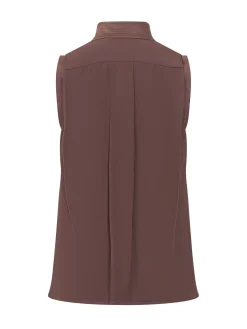 Sleeveless Blouse with Deep Neckline and Draped Detail