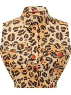 Sleeveless Cropped Animal Print Shirt