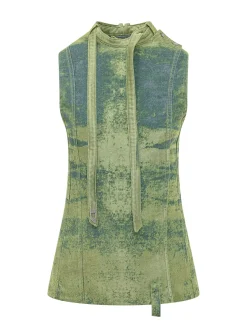 Sleeveless Top with High Neck and Ties