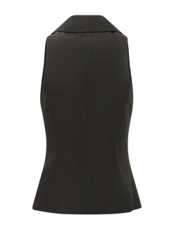 Sleeveless Top with Lapel Collar and Buttons