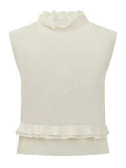 Sleeveless Top with Ruffles and Front Buttons
