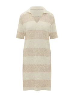 Striped Knit Dress with Open Collar