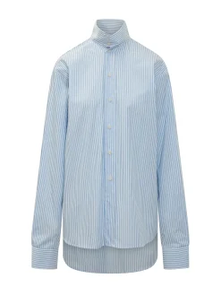 Striped Shirt with Mandarin Collar