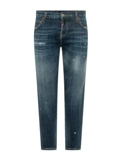 Teddy Jeans with Used Effect and Distressed Details