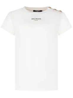 T-shirt with Front Logo and Shoulder Buttons